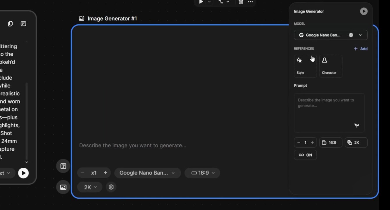 Image Generator Node configurado no Freepik Spaces