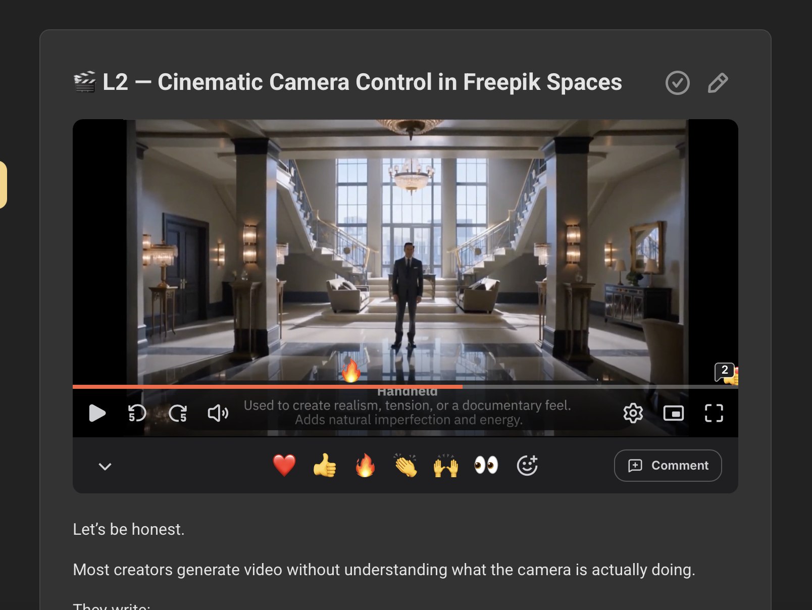 Câmera cinematográfica handheld — controle de câmera com IA