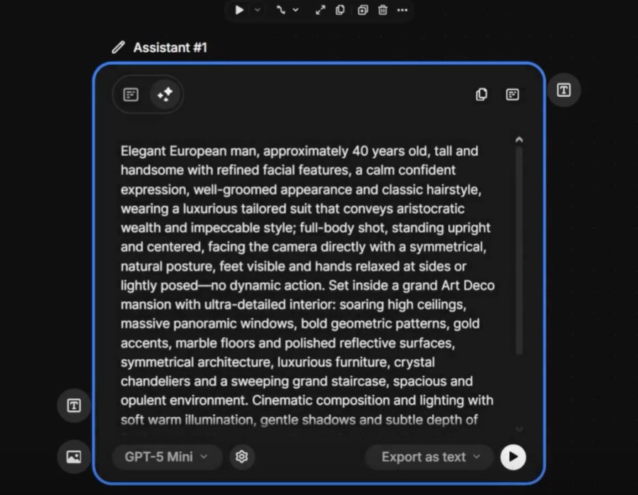 Assistant Node com prompt detalhado no Freepik Spaces